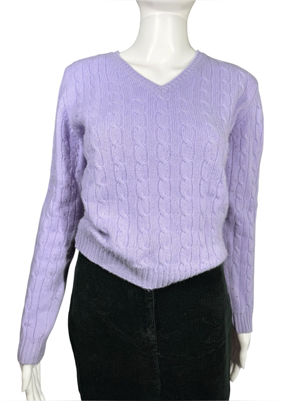 Isle of Skye Vintage Pastel Purple 100% Cashmere Cable Knit V-neck Sweater XS